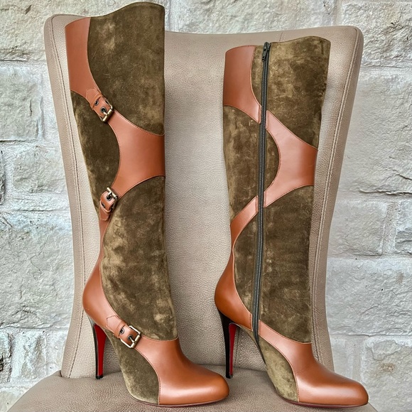 Christian Louboutin Canassone 100 Knee high Boots Cognac Olive Green Euro 38 - Picture 16 of 16